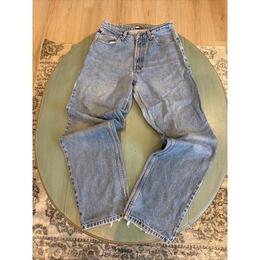 Tommy Jeans Light Wash Baggy Straight Jeans 31x34 Y2K Frayed Hem Tommy Hilfiger